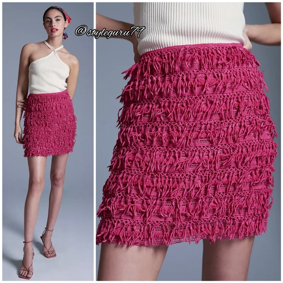 Anthropologie Dresses & Skirts - NWT, Anthropologie, Let Me Be Fringe Mini Skirt in Pink